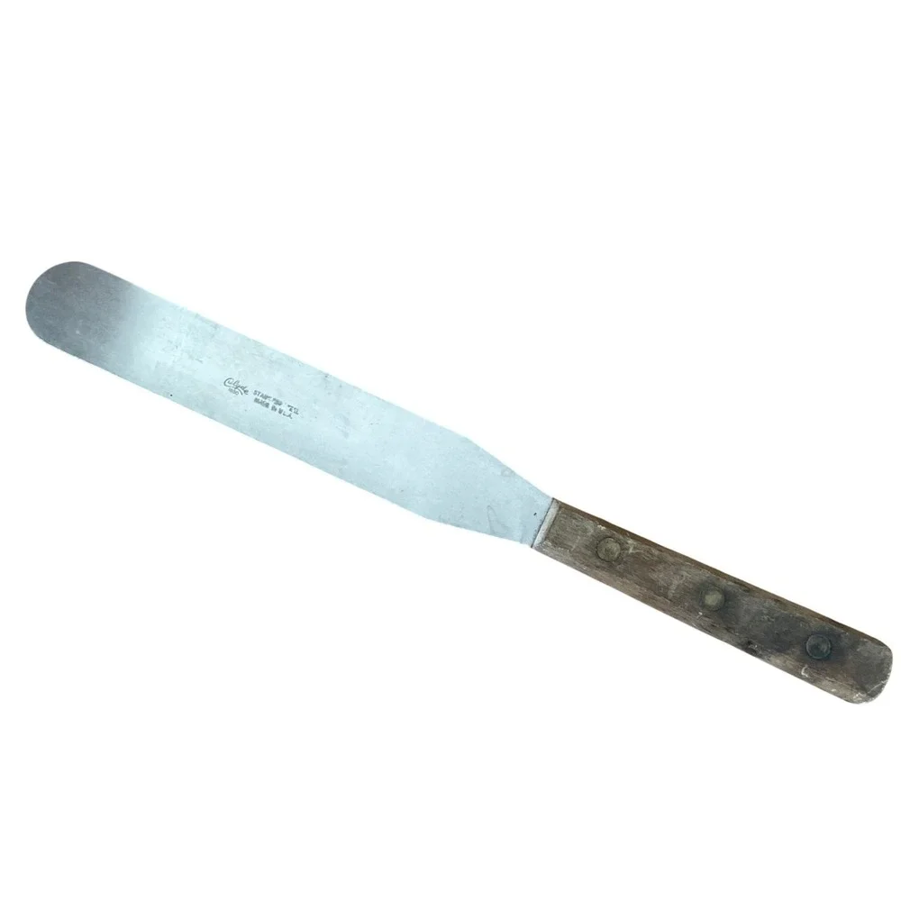 Vintage Clyde 1960s Carbon Steel Blade Spatula Icing Spreader‎ Knife Wood Handle